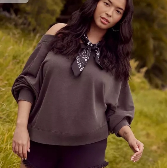 torrid Tops - Torrid Festi Reversible Long-sleeve Sweatshirt - Gray Color